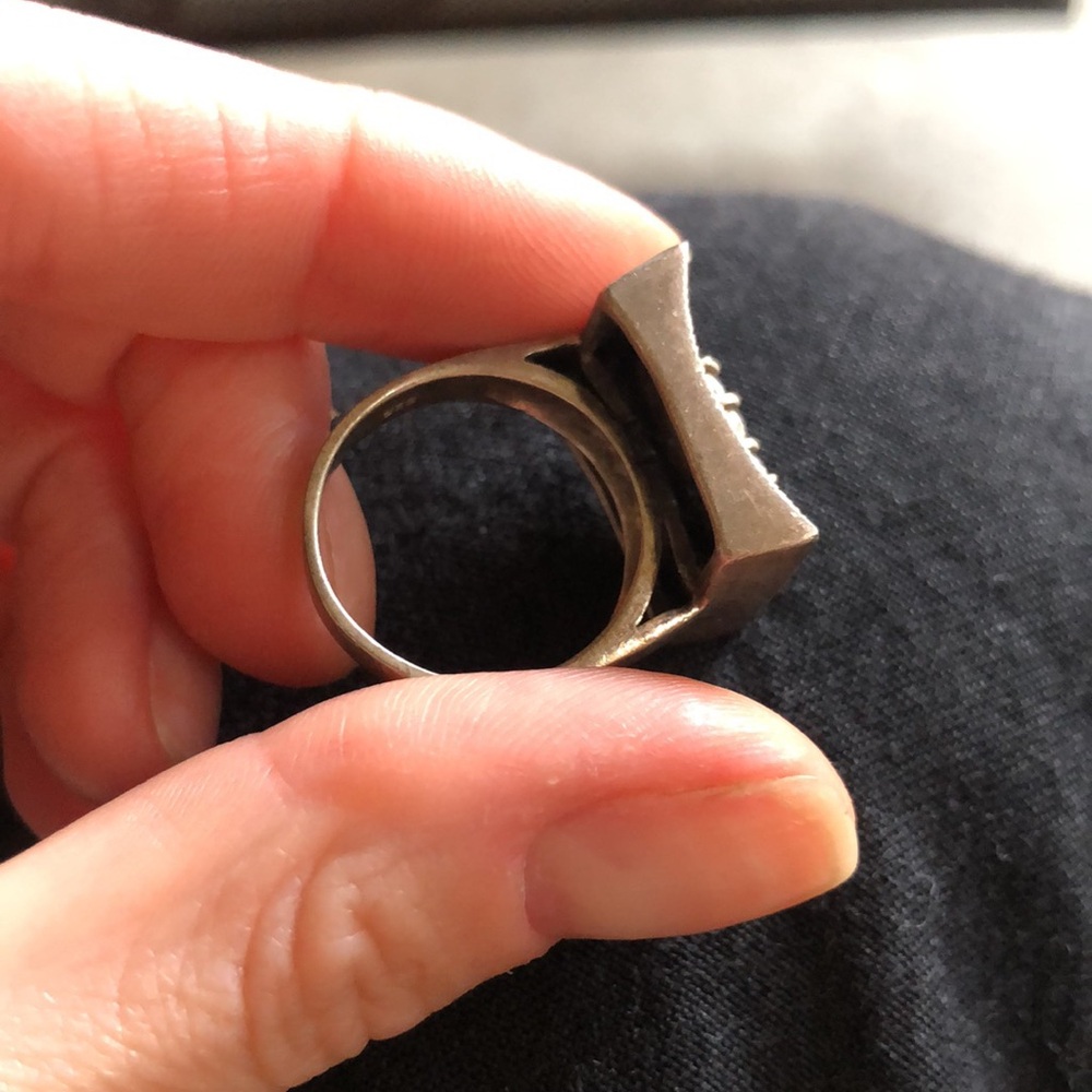 Square Silver And Black Statement Ring 925 - image 3